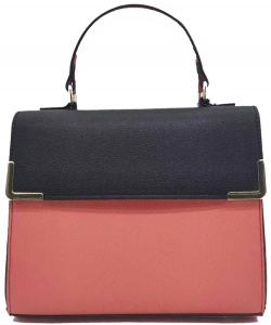 Colorblock Top Handle Satchel PF2770 CORAL/BLACK